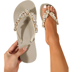 Shein Womens Crystal Glass Decorated Flip Flop Sandals Beach Home Slippers