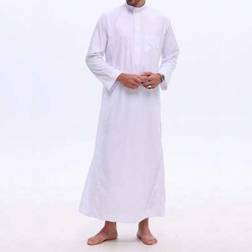 Shein Enfärgad Knappficka För Män Ramadan Arabic Robe - Vitt
