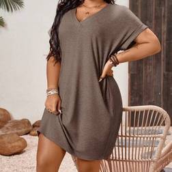 Shein Midi-Strandkleid V-Ausschnitt - Einfarbig Design