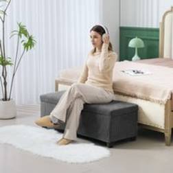 Homcom Corduroy Ottoman 112 cm Grey Storage Bench