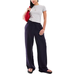 New Look Linen Wide Leg Trousers - Navy