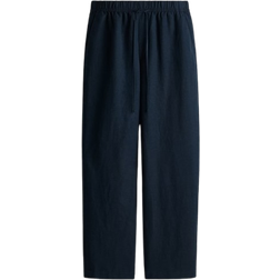 H&M Linen Blend Drawstring Trousers - Navy Blue