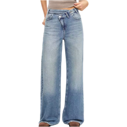 Pull&Bear Crossover Waist Mid Risewide Leg Jeans - Blue