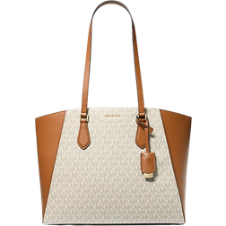 Michael Kors Taryn Large Signature Logo and Leather Tote Bag - Vanilla/Acorn