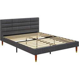 Homcom Upholstered Bed Frame w/ Wooden Slat No Box Spring Needed - Grey 154x206cm