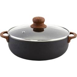 Imusa 13.5qt Black Stone Aluminum Speckled Nonstick Caldero Glass and Wood Look Handles with lid 3.37 gal
