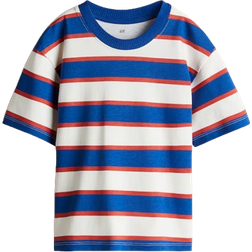 H&M Pojke Vit T-shirt Med Tryck - Blå/Randig
