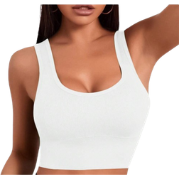 Shein Basic Solid Ribbed Knit Yoga Sports BraShockproof Gathering No Steel Ring Sports Bra For Women Womens Activewear