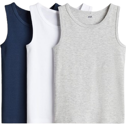 H&M Cotton Vest Tops 3-Pack - Navy Blue/Light Grey Marl