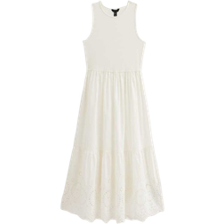 New Look Rib Racerback Broderie Anglaise Embroidered Midi Dress - White