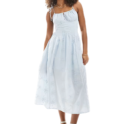 New Look Women's Floral Embroidered Cotton Midi Dress - Blue