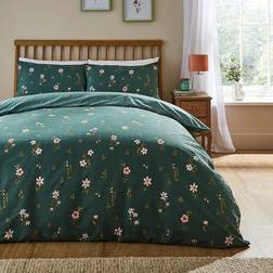 Dunelm Elicia Floral Polycotton & Pillowcase Set Duvet Cover Green (200x200cm)