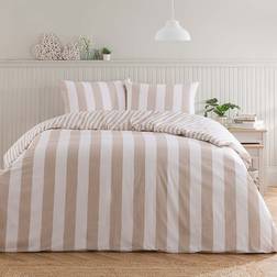 Dunelm Kent Broad Stripe Cotton Duvet Cover Natural, White (200x135cm)