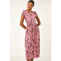 Roman Floral Print Stretch Midi Dress - Pink