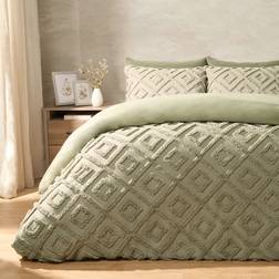 OHS Tufted Geometric Set Double Duvet Cover Green