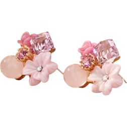 Shein Fashion Zinc Alloy Rhinestone Flower Decor Stud Earrings - Women
