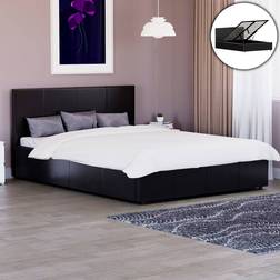 Home Discount Lisbon Ottoman Bed Frame Faux Leather Storage Double Black 144x200cm
