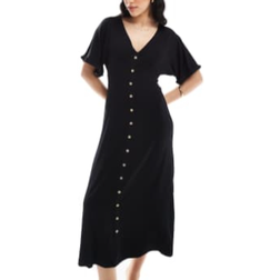 ASOS DESIGN Roll Sleeve Button Front Midi Tea Dress - Black
