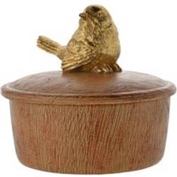 Hestia Wood Effect Trinket with Gold Bird - Brown Small Box