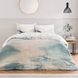 Dunelm Paintery Landscape Cotton & Pillowcase Set Duvet Cover White, Blue (260x220cm)