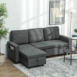Homcom Pull Out Bed L Shape Corner Sofa with Reversible Chaise Dark Grey Sofa