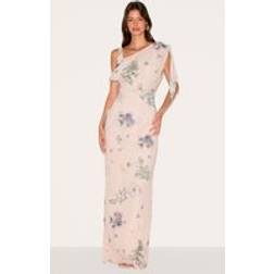 PrettyLittleThing Abstract Printed Chiffon Draped Maxi Dress - Sand