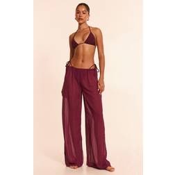 PrettyLittleThing Pinstripe Chiffon Beach Trousers - Red