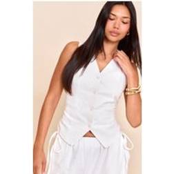 PrettyLittleThing Premium Linen Blend V Neck Waistcoat - White