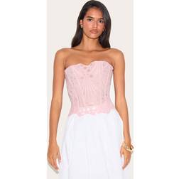 PrettyLittleThing Textured Sheer Floral Lace Corset - Pale Rose