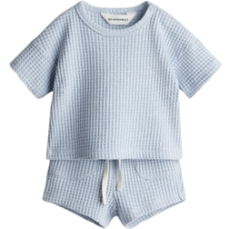 H&M Waffle Textured Cotton Two Piece Suit - Light Blue (1275157002)