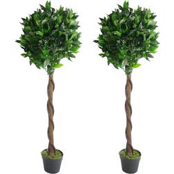 Leaf Pair of 120 cm Twisted Trunk Topiary Bay Laurel Ball Trees Artificial Plant