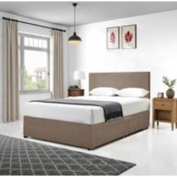 Open Coil Mattress 26 Inch Plain Headboard and 2 Drawers - Brown - Super King