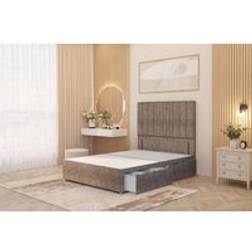 Somnior Alexas Divan 2 Draw Bed Base with Floor Standing Headboard Tweed Fabric - Brown - King