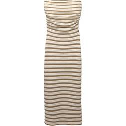 Pull&Bear Knitted Striped Textured Bandeau Dress - Sand