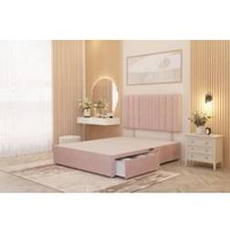 Somnior Alexas 2 Draw Divan Base with Headboard Plush Velvet - Pink - Single Continental Bed
