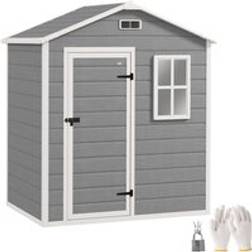 OutSunny Resin Garden Shed 6 x 4ft with Floor and Window Grey (Building Area )
