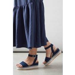 Good For The Sole Wide Fit Katherine Faux Suede Embellished Medium Wedge Sandals - Navy
