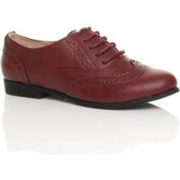 Flat Heel Lace Up Oxfords Brogues - Burgundy