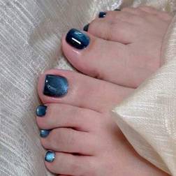 Shein Y2K Aesthetic Blue Crystal Cat Eye Press On Toenails - Blue