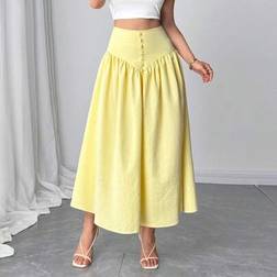Shein Casual Versatile Flared Skirt Butter - Light Yellow