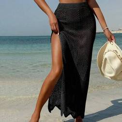 Shein Swim Vcay Women's Vacation Solid Color Hollow Slit Side Kaftan & Mini Skirt Set