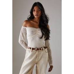 Warehouse Womens Lace Bardot Bow Detail Bodysuit - Cream
