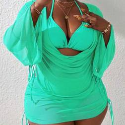 Shein Slaydiva Plus Size Women 4pcs Solid Color Tankini Swimsuit Set