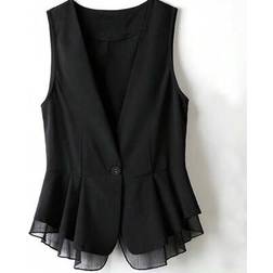Shein Plus Size Kvinnor Casual Mångsidig Ärmlös Enkelknäppt Väst - Svart
