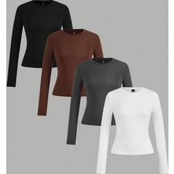 Shein 4pcs Women Casual Crew Neck Long Sleeve Fitted Long T-Shirt Set - Autumn/Winter