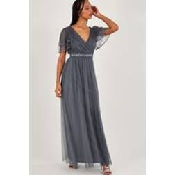 Monsoon Isla Spot Mesh Maxi Dress - Blue