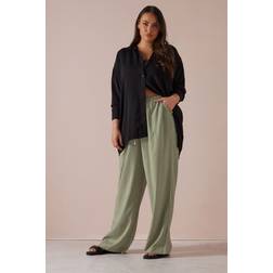 Yours Linen Tie Front Trousers - Olive