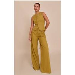 PrettyLittleThing Deep Mustard Tailored Tie Detail Woven Wide Leg Trousers - Mustard