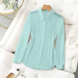 Shein Collared Basic Transparent Solid Color Simple Shirt