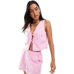 Only Pink Top Med Bindebånd Foran Og Gingham-Tern - Lyserød